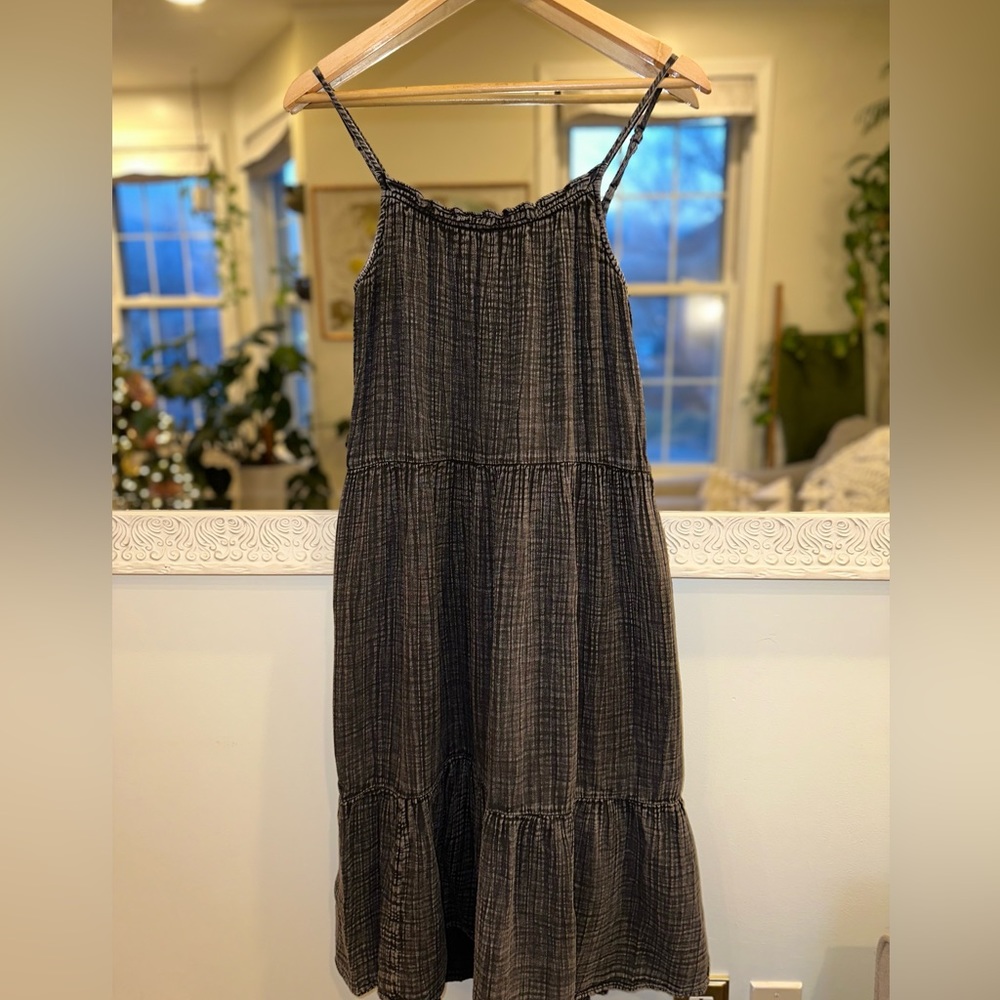 Anthropologie Daily Practice 100% Cotton Dark Gray Tiered Dress Adjustable XS - Picture 9 of 13